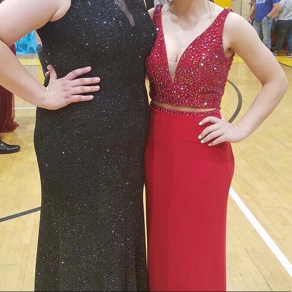 Sherri Hill 2017 red two piece prom dress - Picture 3 of 5